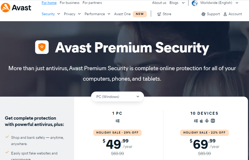 Avast Premium Security Homepage