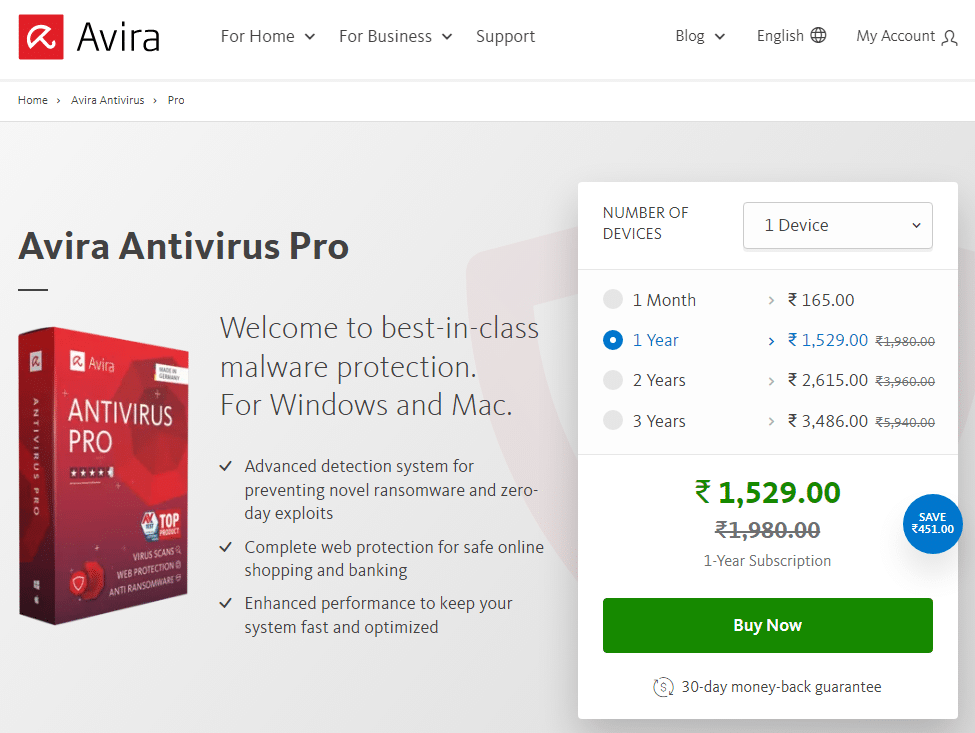 Avira Antivirus Pro Homepage