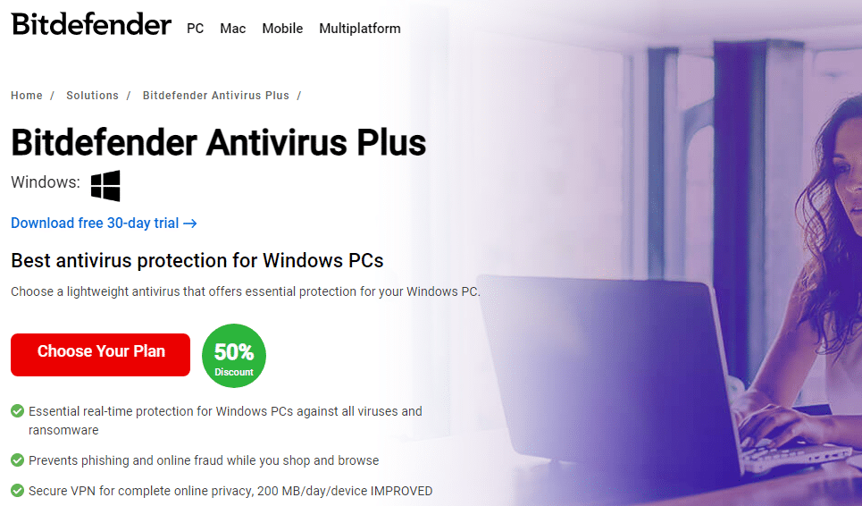 Bitdefender Antivirus Plus Homepage