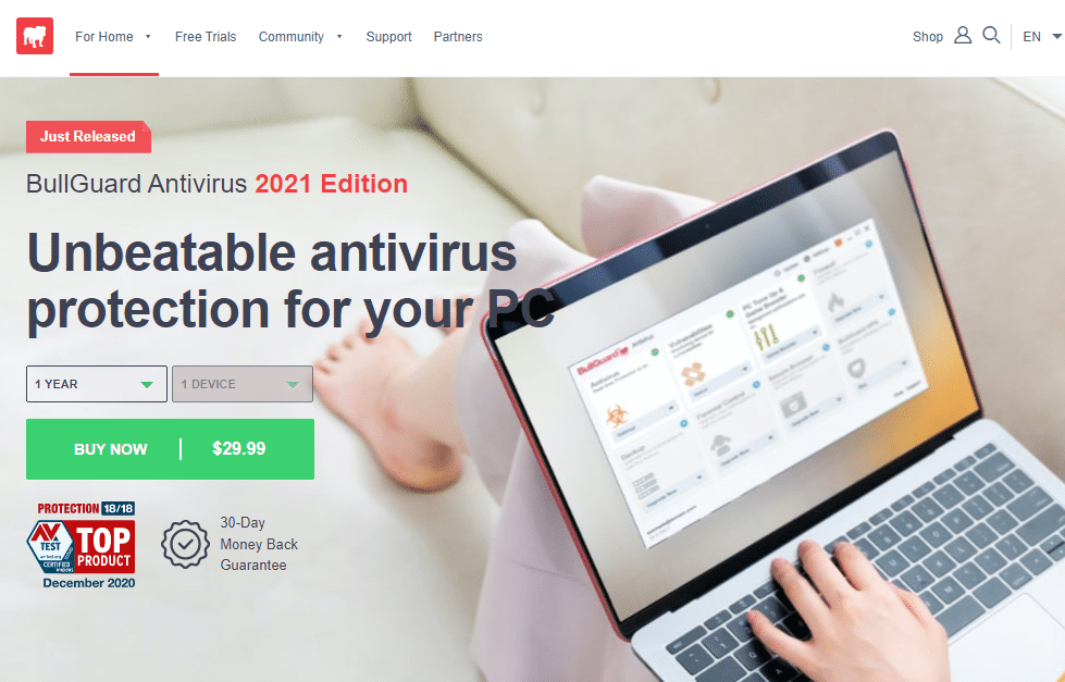 BullGuard Antivirus Homepage