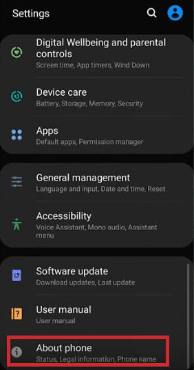Android settings about phone