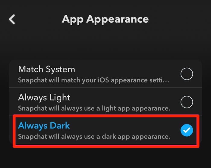 always dark in snapchat