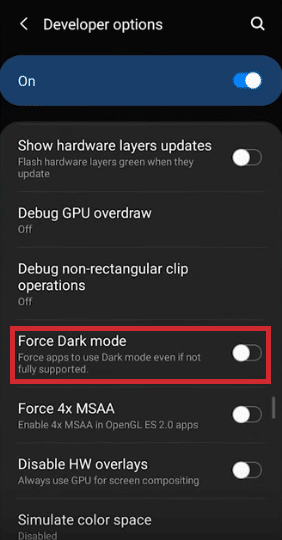 android settings  Force dark mode