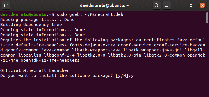 install the Minecraft.deb package