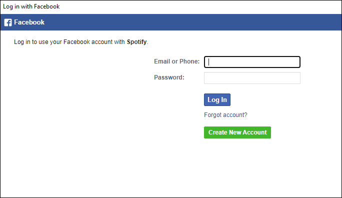 log in to your Facebook account using Spotify