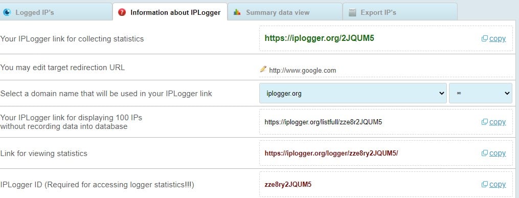 IP logger short link generator