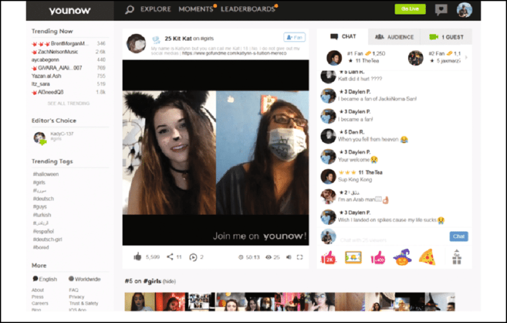 YouNow homepage