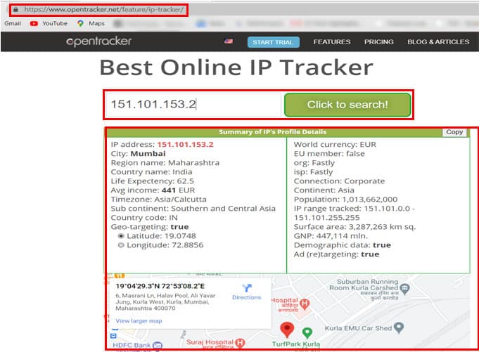 opentracker ip result