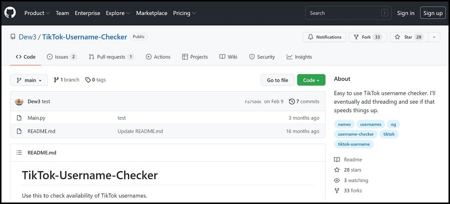 GitHub TikTok Username Checker