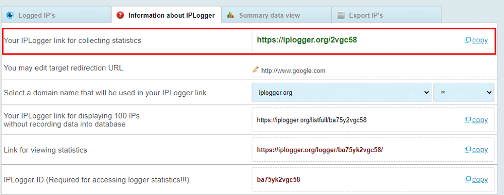 IP Logger Link for collecting statistics