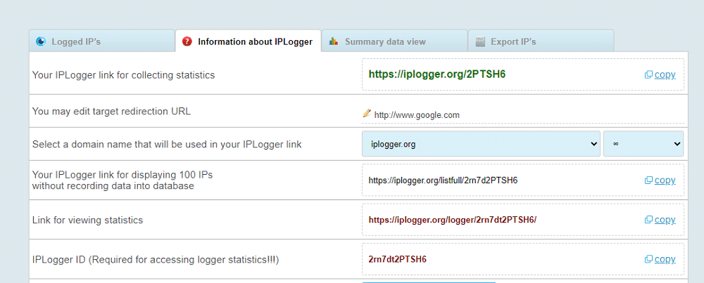 “IP logger link for collecting statistics