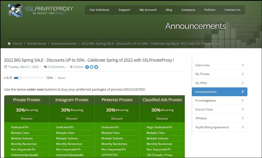 SSLPrivateProxy Plan and price