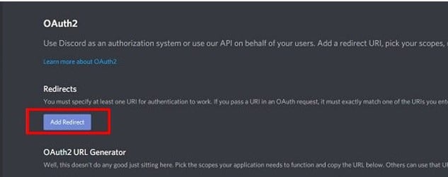 discord add redirects button