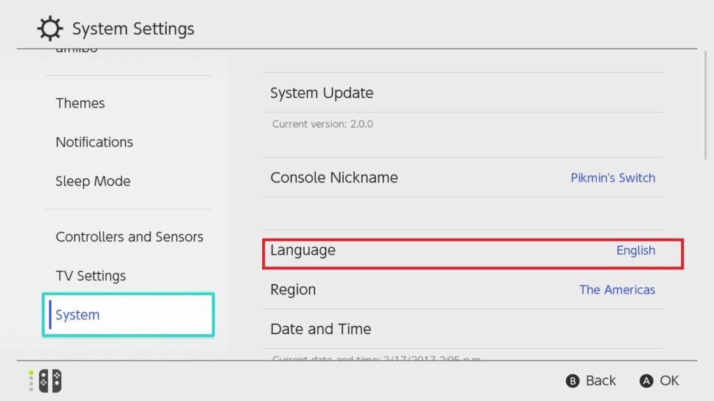 Change the Preferred language for the Nintendo Switch