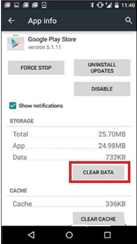 Clear apps data from phone