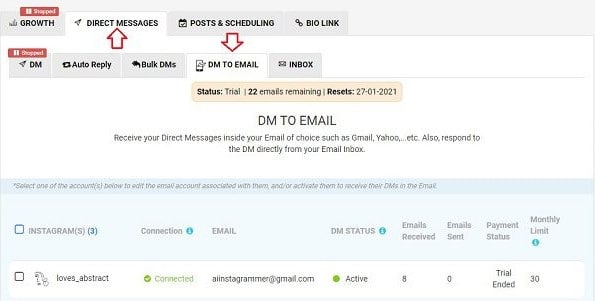 Locate the DM to Email option