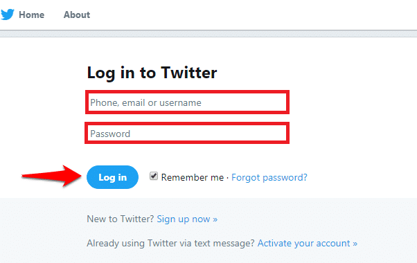 Log into your Twitter account