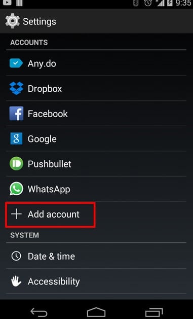 Open Settings and go to Accounts