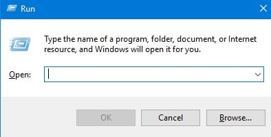 Press Windows + R keys to open the Run dialog box