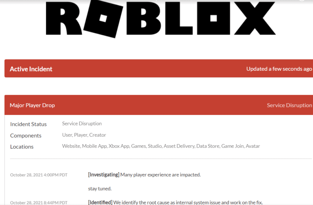 Roblox servers experiencing issues