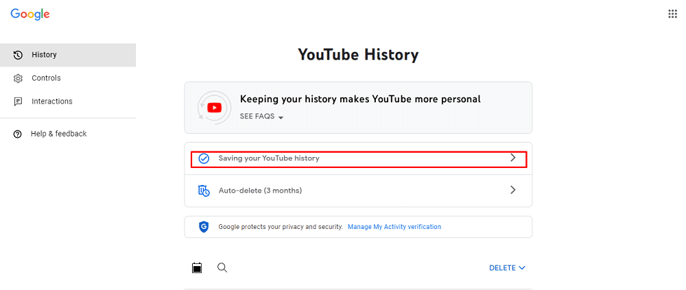 Saving your YouTube history