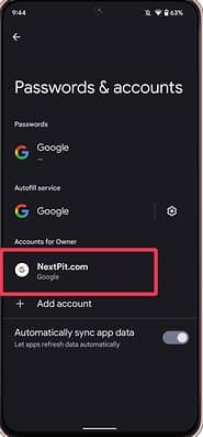 Select Google and tap the Account you want to remove
