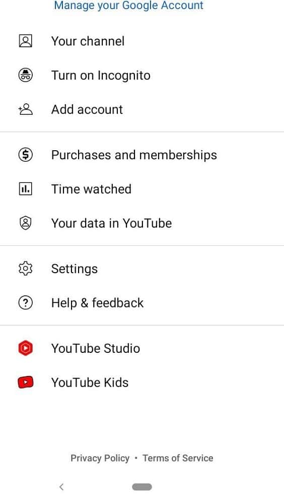 Turn on Incognito in YouTube