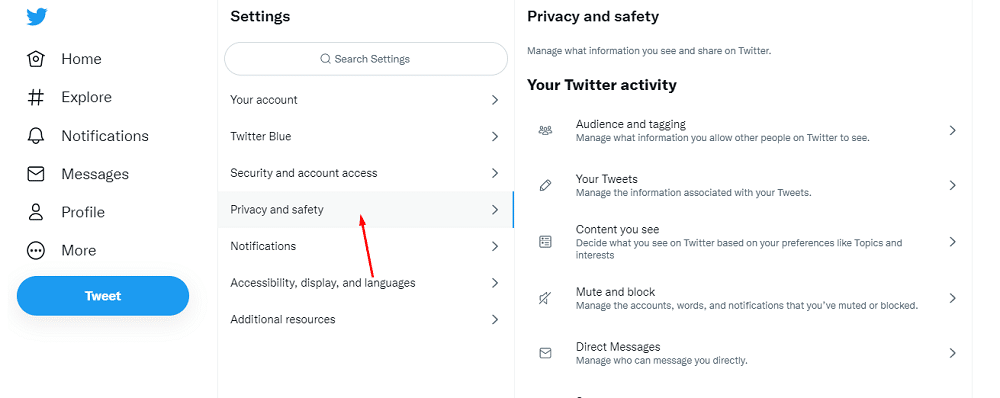Twitter privacy and safety