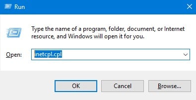 Typeinetcpl cpl and press enter to open Internet Properties