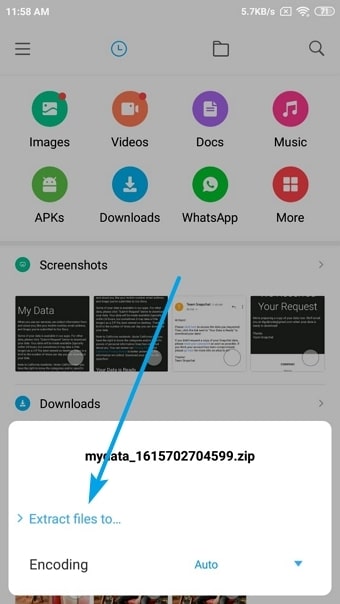 mydata.zip file extraction-snapchat