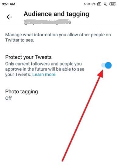 tap on Protect your Tweets