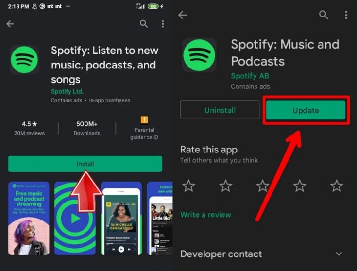 uninstall update spotify