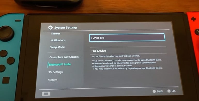 Bluetooth Audio Menu on your console