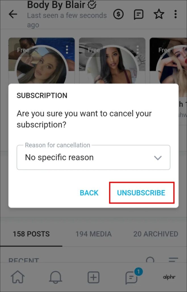 Click Unsubscribe to confirm