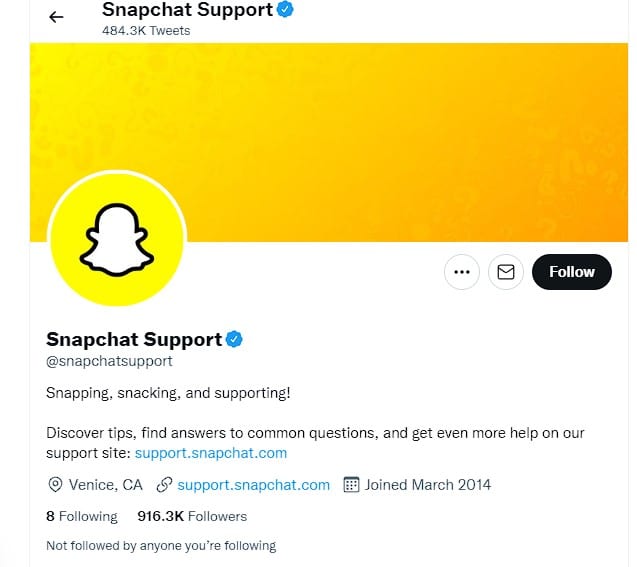 Go to the official Snapchat Support Twitter page