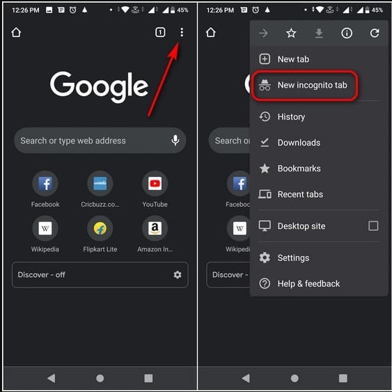 Incognito Mode in Chrome Browser android