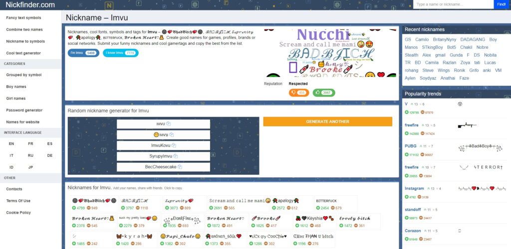 Nickfinder IMVU Username Checker