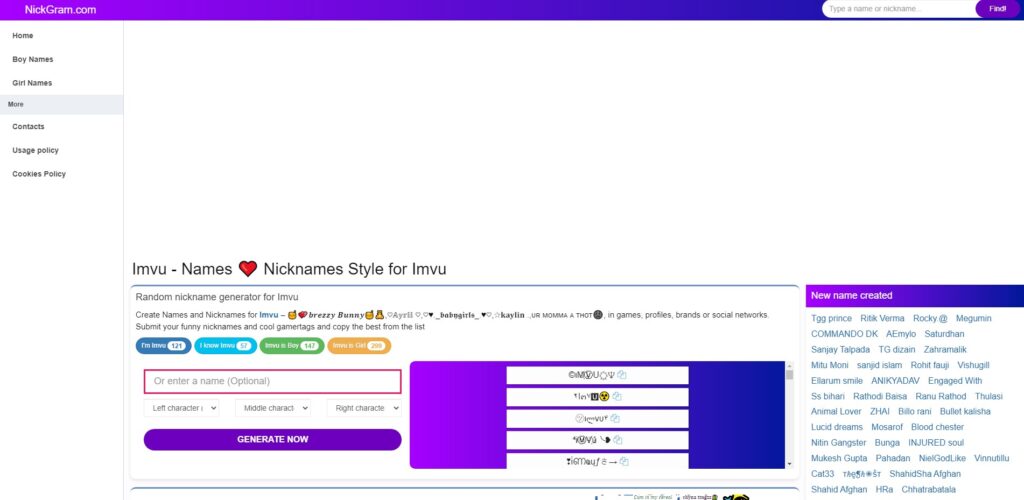 Nickgram IMVU name checker