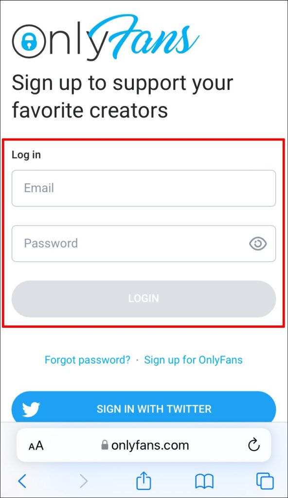 OnlyFans Loging page