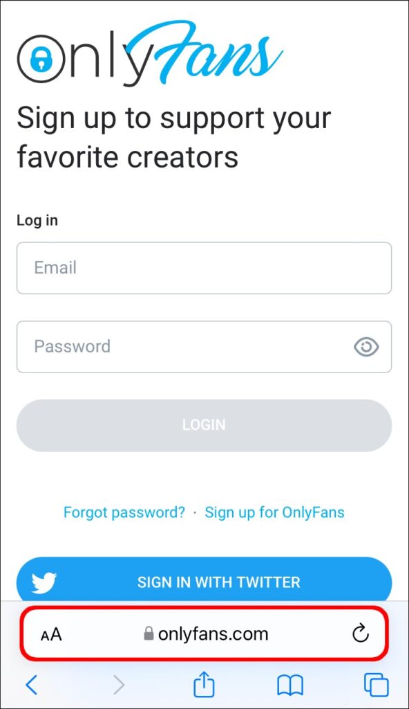 OnlyFans website using your phone's browser