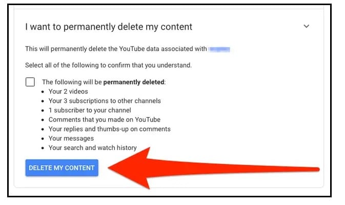 Permanently Delete My Content option