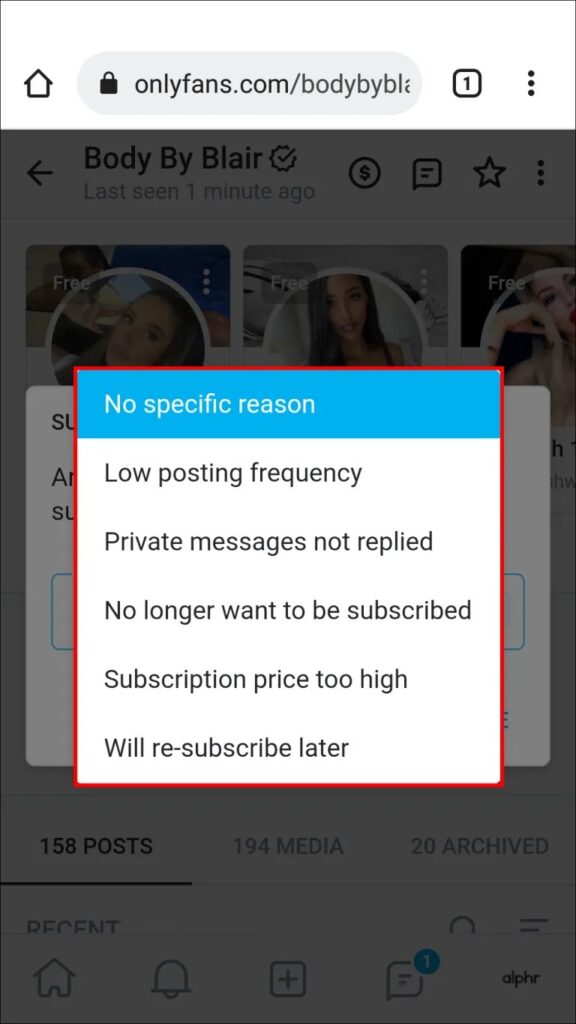 Reason for cancelling the subscription from the suggested options