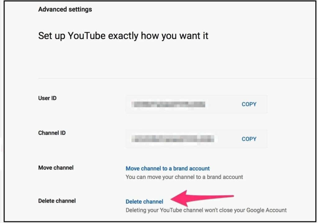 Scroll down and select Delete Channel