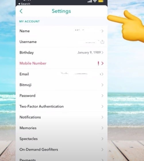 Select snapchat setting