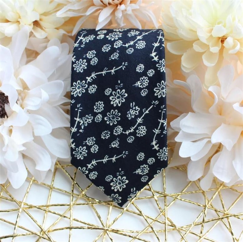 Silk Black & White Floral Tie