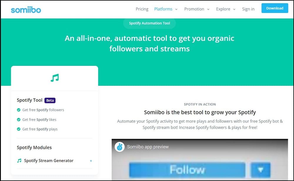 Somiibo Spotify Automation Bot Homepage