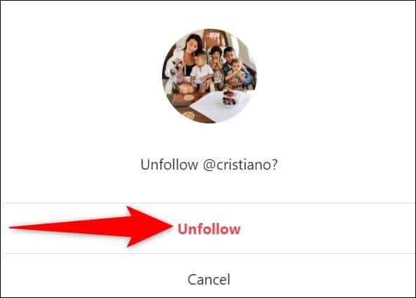 Tap Unfollow on Instagram