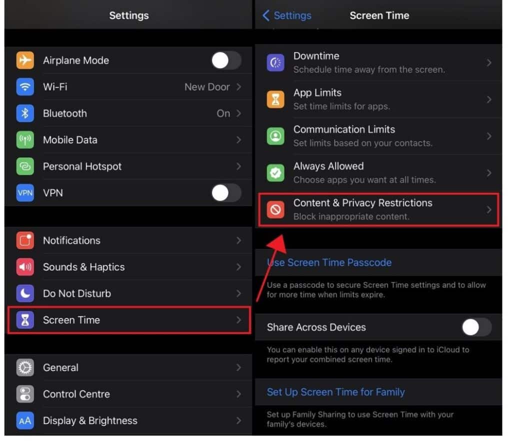 Tap on Screen Time process