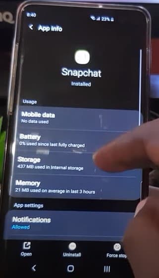 Tap on Storage of Snapchat