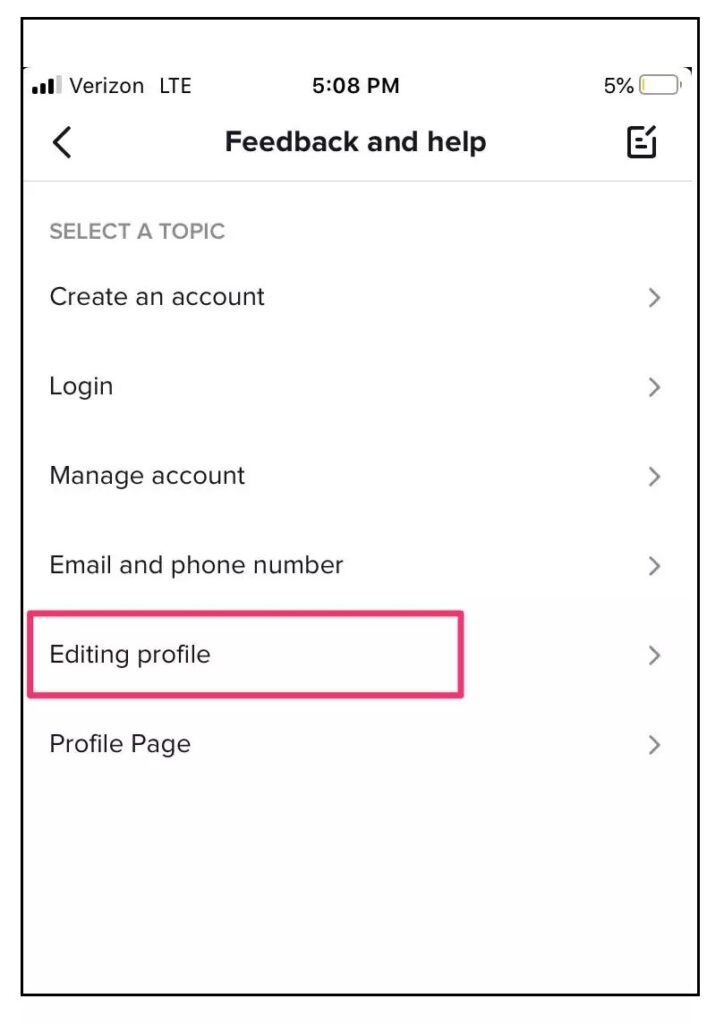 Tap the Editing profile option